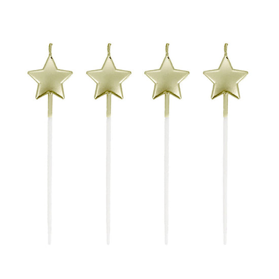 4 bougies étoiles à piquer dorées Patisdecor