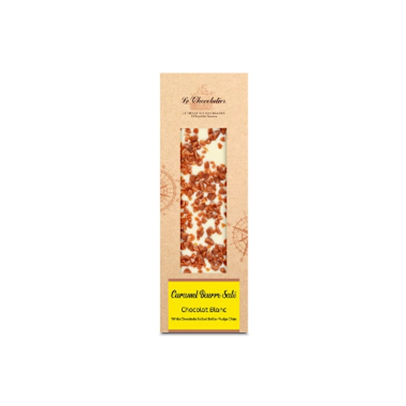 Tablette de chocolat blanc avec des éclats de caramel beurre salé Le Chocolatier