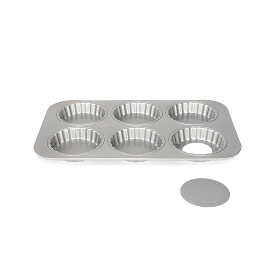 Moule pour 6 tartelettes fond amovible en acier 13cm Silver-Top Patisse