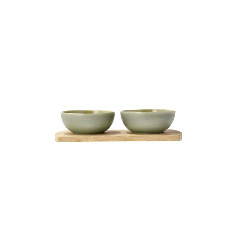 Plateau en bambou avec 2 bols vert pur Shoku