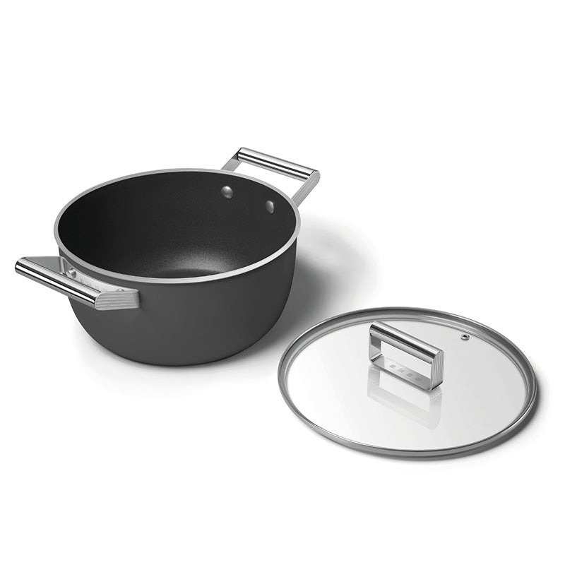 Faitout 24 cm avec couvercle Noir Mat Années 50 Smeg